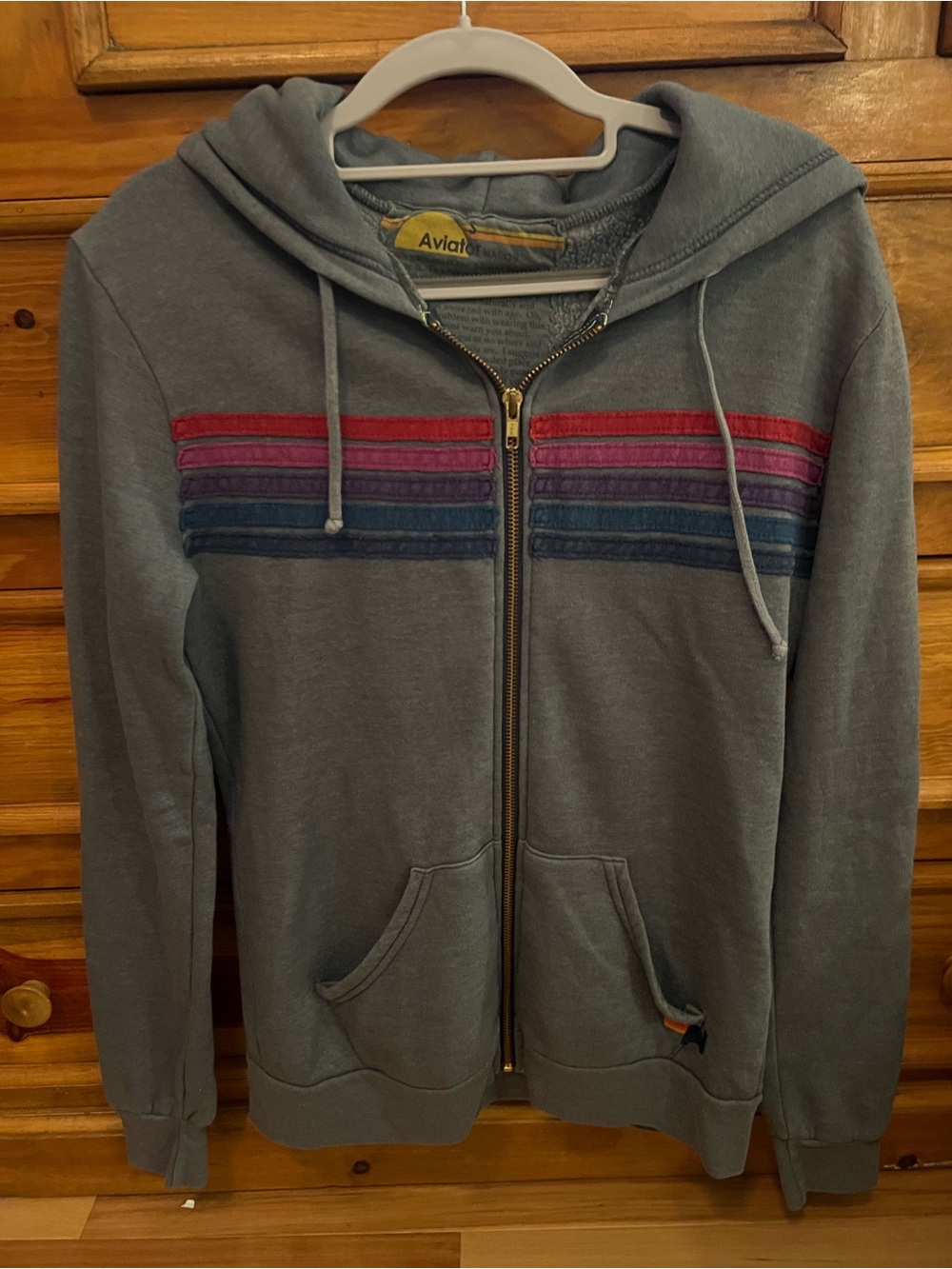 Aviator Nation Grey Zip-Up Hoodie with Striped Chest